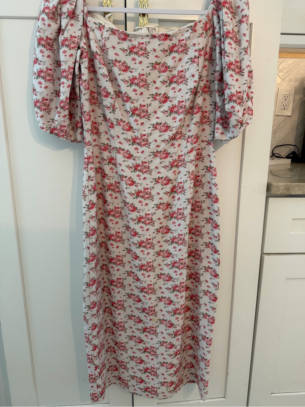 ANTONIO MELANI Cream Midi Dress with Pink Floral Print